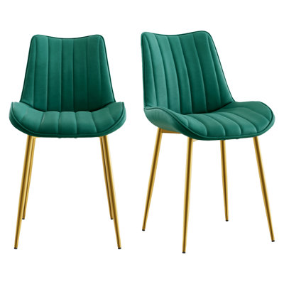 Velvet Dining Chairs Set of 2, Modern Upholstered Bucket Kitchen Chairs with Metal Legs, 2 Piece Mid Century Accent Side Chairs for Dining Room Kitchen Living Room Bedroom Vanity