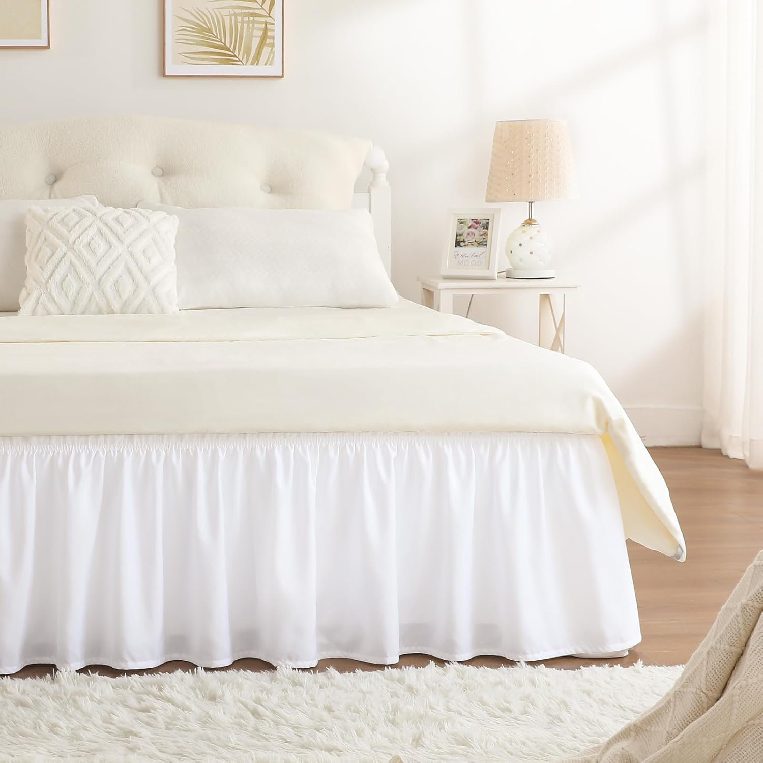 AZOPIR White Bed Skirt Queen Size 15 Inch Drop Elastic Bed
