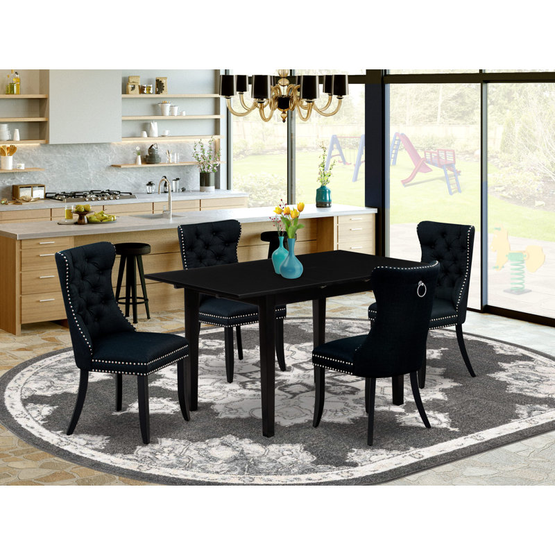 NFDA5-BLK-12 5 Piece Dining Table Set Consists of a Rectangle Wooden Table with Removable leaf and 4 Parson Chairs, Black