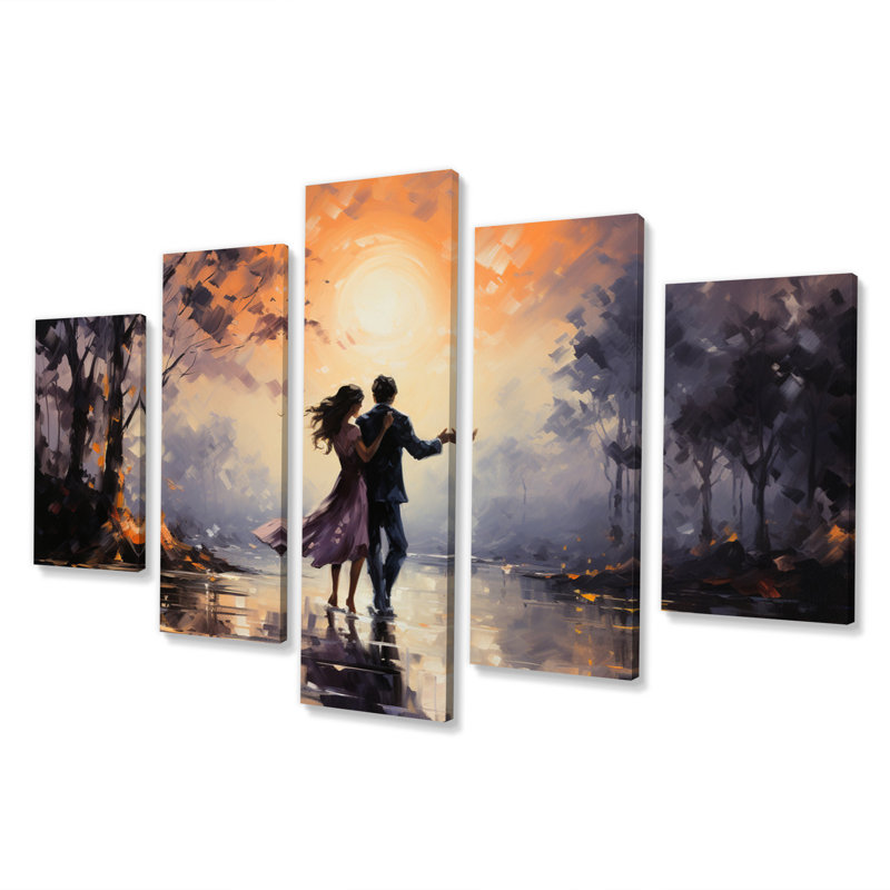 «Romantic Couple Landscape Dancing In Park II», reproduction d'art sur toile - 5 panneaux
