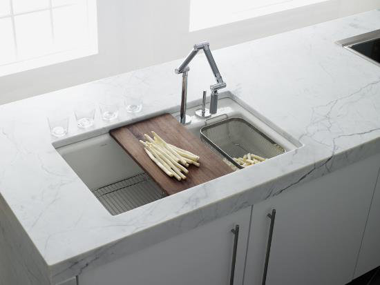 Indio® 33" L x 21.125" W Double Basin Undermount Kitchen Sink with Accessories, 3 hole, Ice Gray