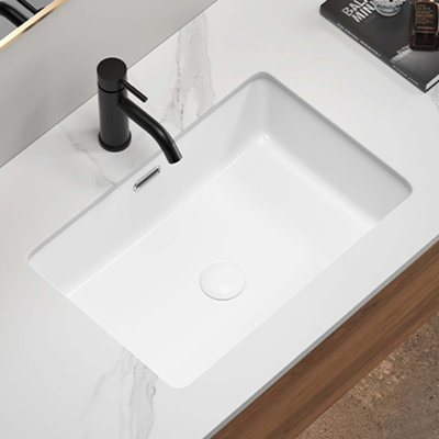 Lavabo de salle de bain rectangulaire encastré - vasque de salle de bain encastrable 22 po x 15 po, lavabo de salle de bain encastrable rectangulaire en céramique avec trop-plein