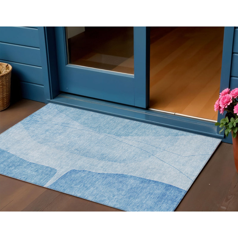 Tapis intérieur lavable abstrait bleu denim et bleu ciel HomeRoots 3 pi x 5 pi