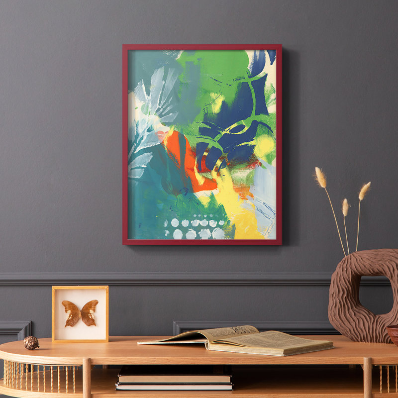 Impression tropicale encadrée Tropical graphiques II - bois massif, Cadre simple rouge, H 10 po x l 8 po
