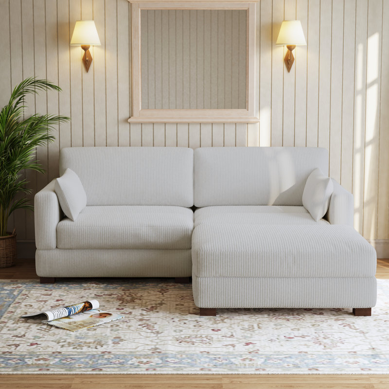 Canapé modulaire rembourré en velours côtelé beige 3 pièces avec dossier et coussin Maelina, Velours côtelé beige