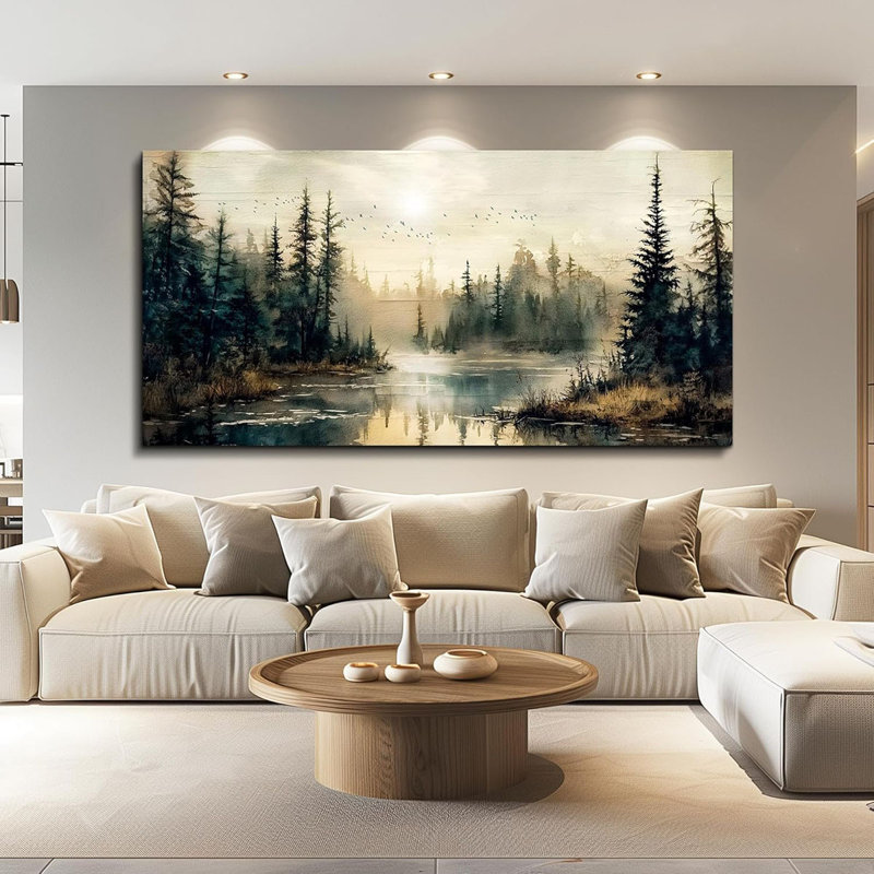 Large Wall Decor For Living Room Canvas Wall Art For Office Farmhouse Wall Decorations For Bedroom Forest River Landscape Paintings Modern Pictures Artwork Room Home Decor 24X48 In