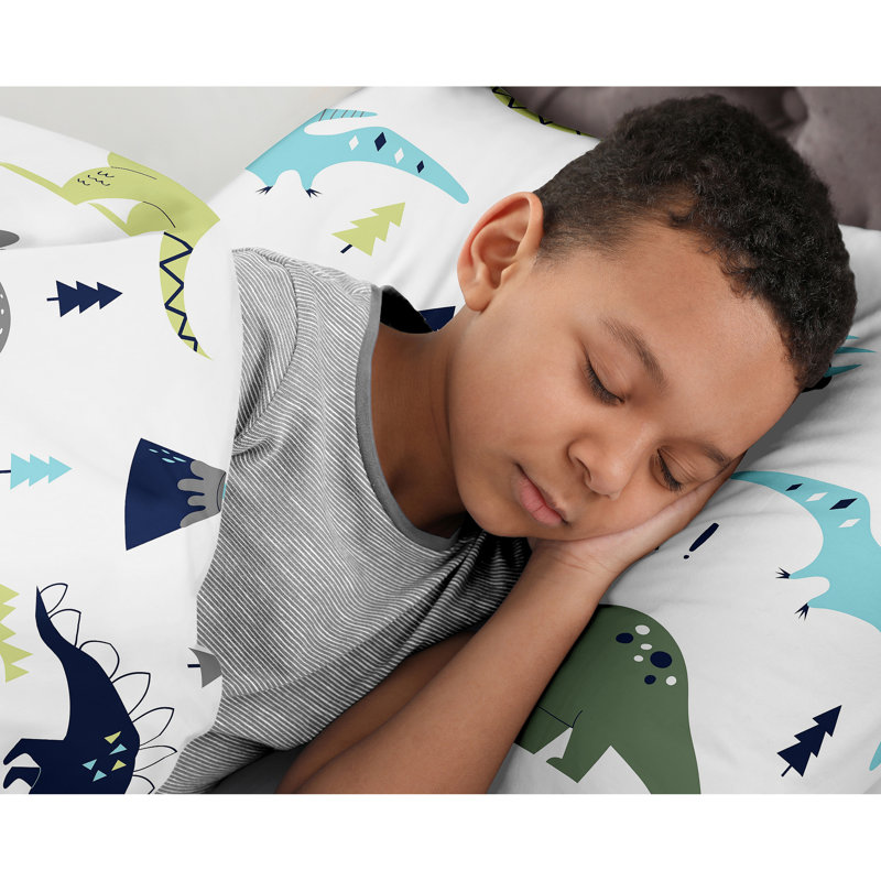 Blue and Green Dinosaur Print Full Microfiber Bedding Set
