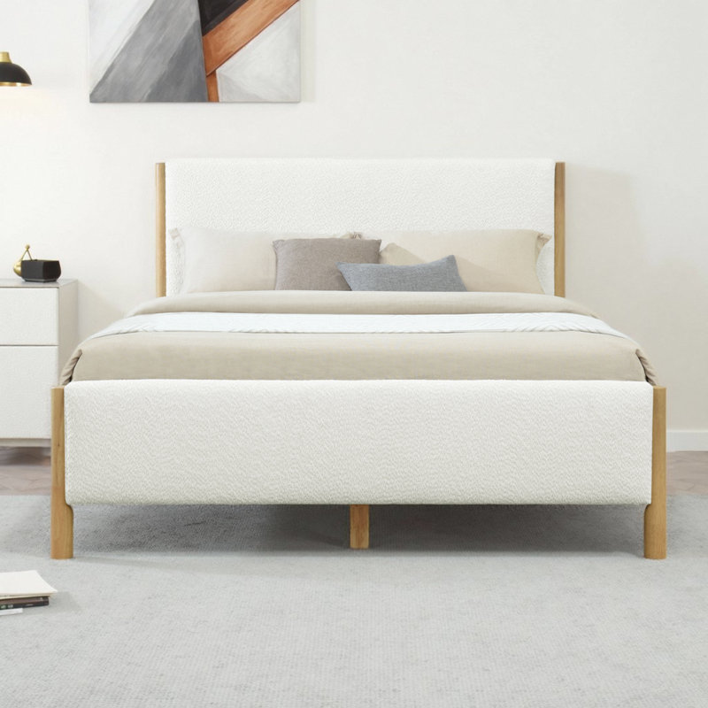 Structure de lit tapissier moderne blanc Boucle, Grand lit