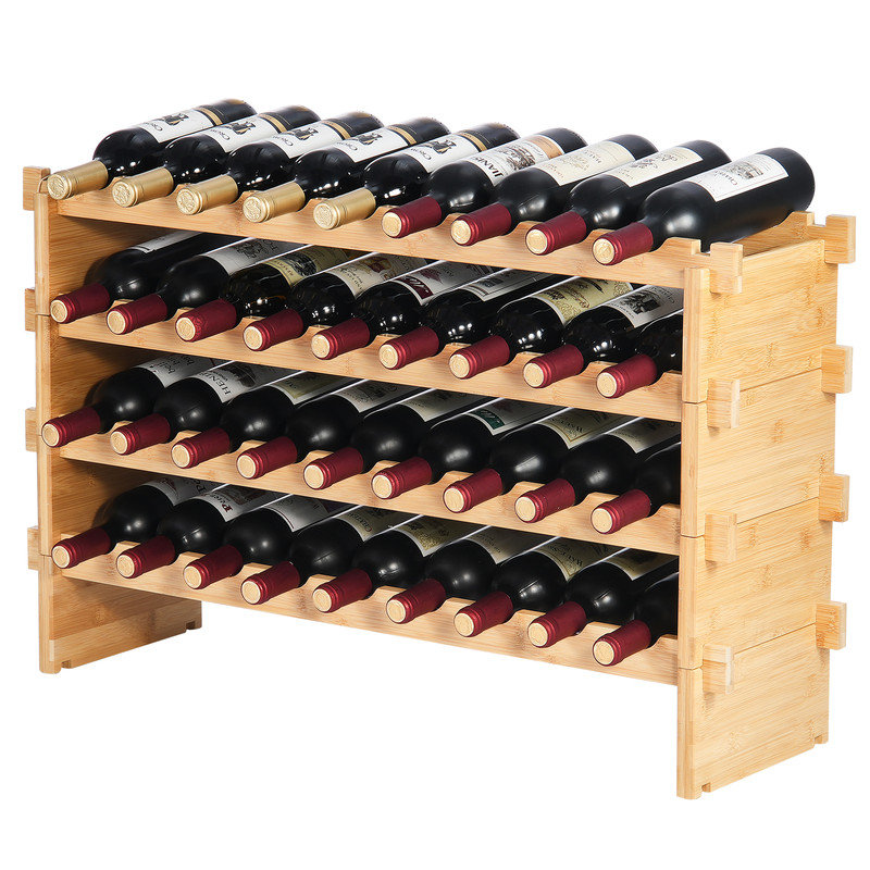 Support à vin empilable en bambou naturel à 4 niveaux, étagère de rangement modulaire pouvant contenir 36 bouteilles