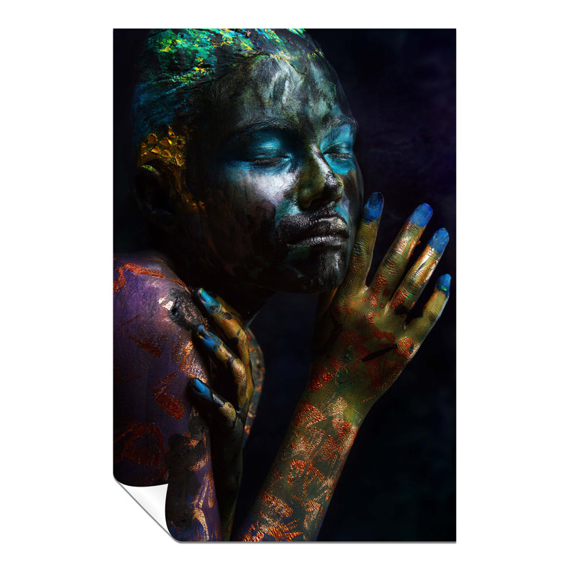 Woman in Metallic Black and Purple Face and Body 1 Piece Wall Art, 91cm H x 61cm W x 0.5cm D