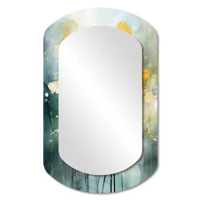 Beebe Yellow Buttercup Spring Blossoms Vintage Green - Buttercups Cylinder Large Mirror, Traditional Asymmetrical Decorative Wall Mirror, Printed Metal Art