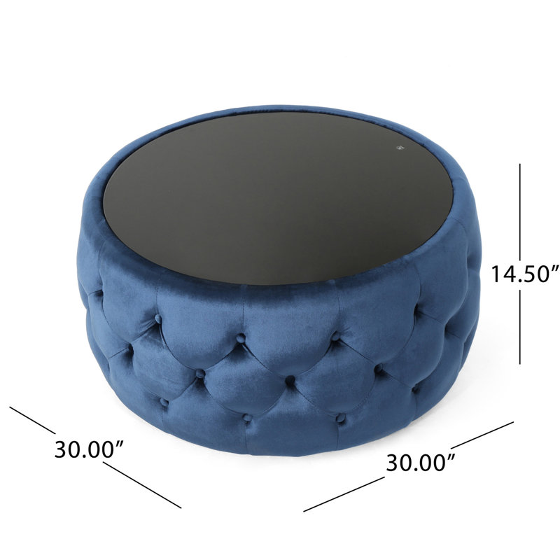 Velours moderne avec capitonnage à boutons, abat-jour bleu foncé, verre trempé, l 30,63 po x P 14,35 po, bouton en bleu, design de revêtement, 30,5 po