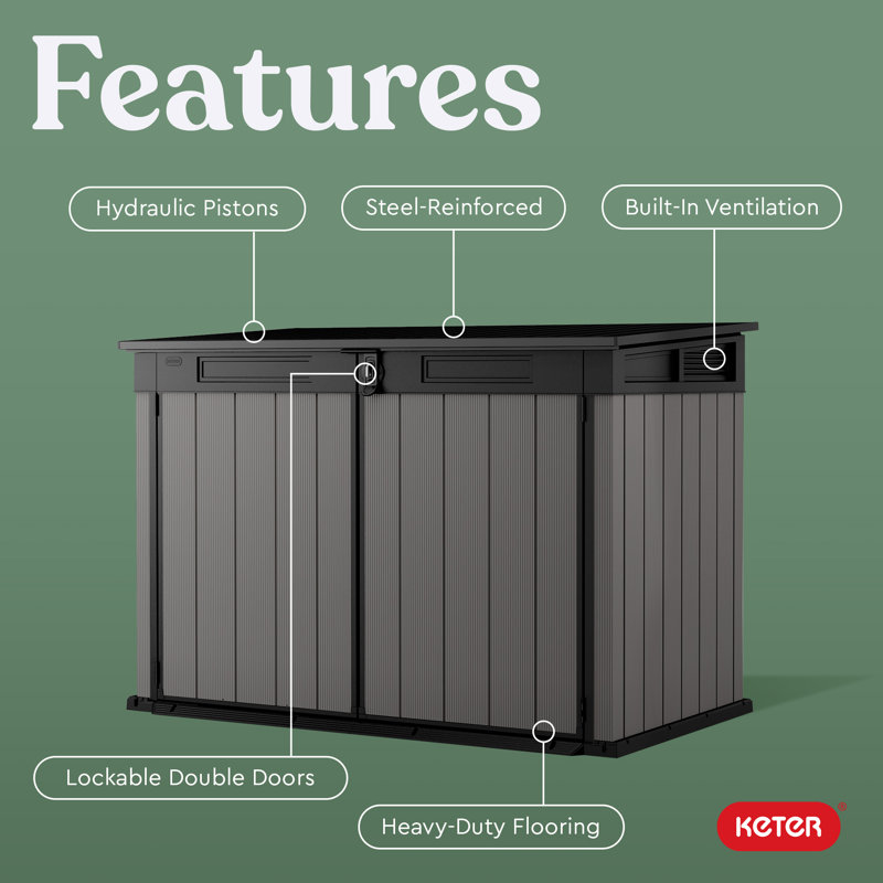 Keter Premier Jumbo 6.2x4.3 ft. Horizontal Durable Resin Outdoor Storage Shed With Floor and Double Doors for Garden Patio Furniture and Tools