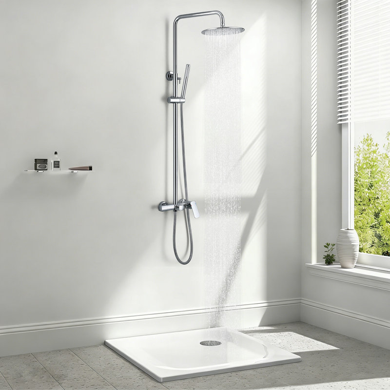 Solid Brass Wall Mounted Complete Shower System With Handheld Shower And Tub Spout, Polished Chrome