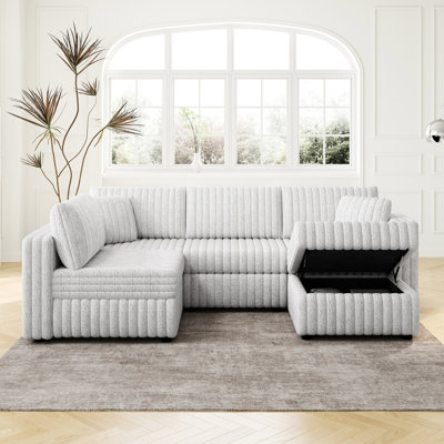 Modern Gray U-shaped With Storage, Hydraulic Lift & Fashionable Accent For Living Room . Comfortable Room. Materials