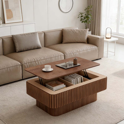 Table basse à plateau relevable cannelé de 38,6 po avec rangement et hauteur réglable