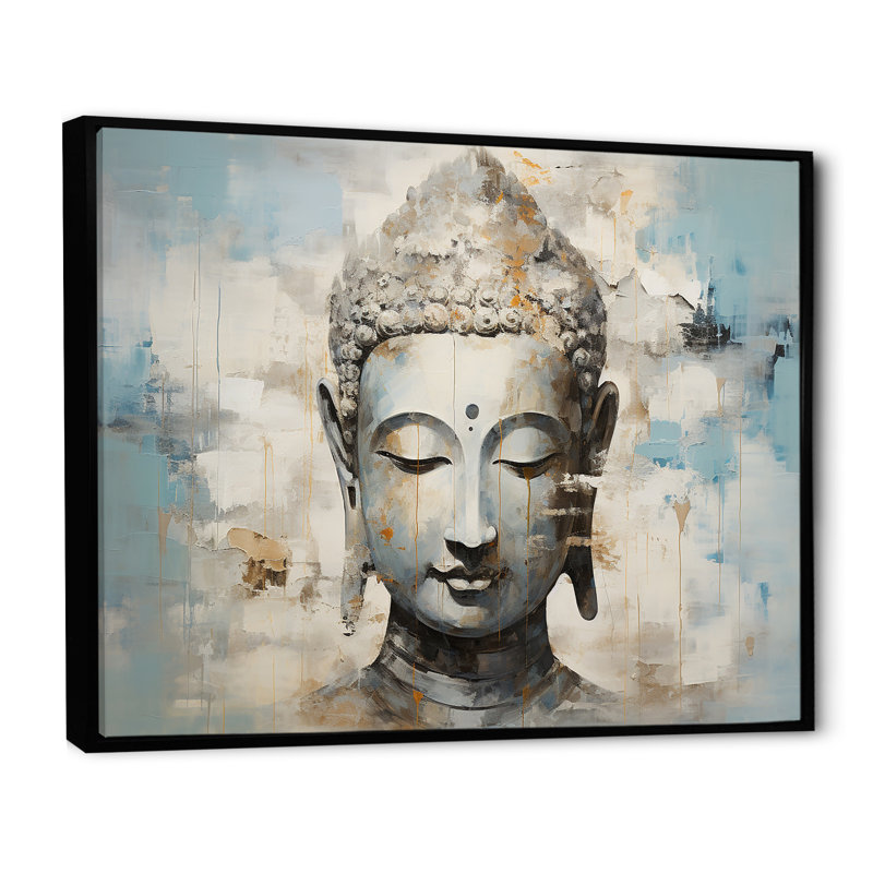 Simple Bouddhism Statue III - Bouddhisme, art mural, Cadre flottant noir, H 16 po x l 32 po x P 1 po