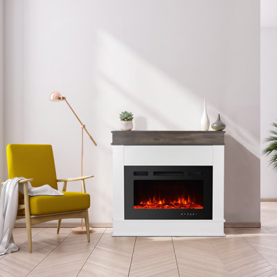 39“ Electric Fireplace with Mantel, Ultra Thin Fireplace Insert, 12 Color Changing Flame, 5 Brightness Levels, 750W/1500W Heater, Remote Control, 1-8H Timer & Overheat Protection
