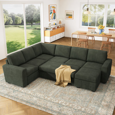 Abramson U-Shaped Corduroy Modular Sofa Bed with Storage