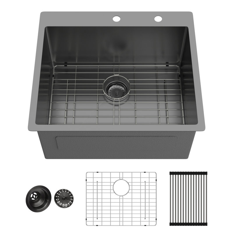 Laundry Sink Drop In - 25" X 22" X 12" Laundry Utility Sink 16 Gauge Stainless Steel Drop In Topmount Gunmetal Black 12 Inch Deep Single Bowl Above Counter Utility Laundry Room Sink Basin