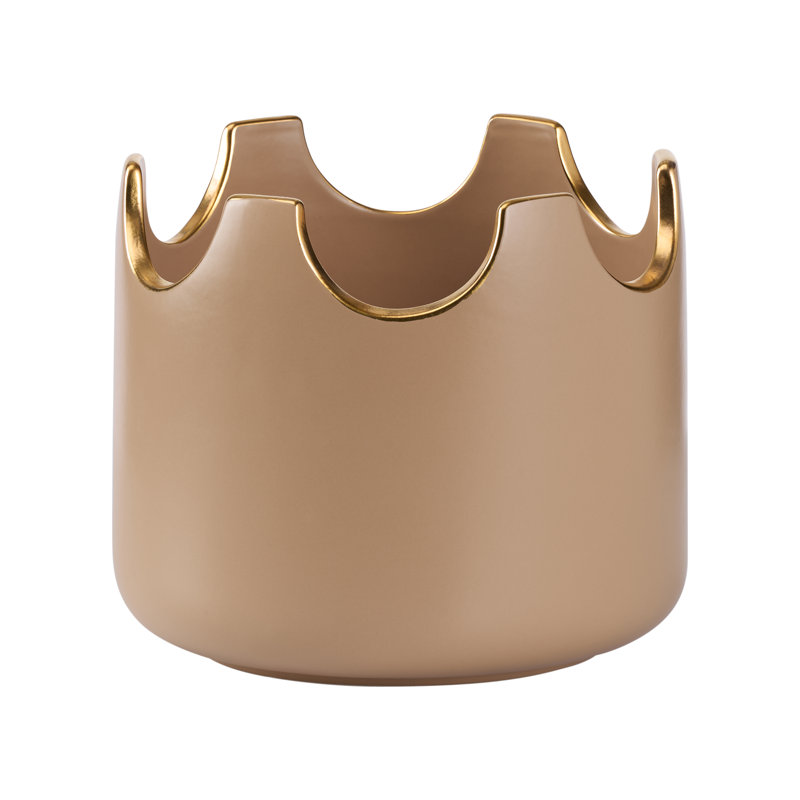 Classic Handmade Ceramic Planter, Brown/Gold