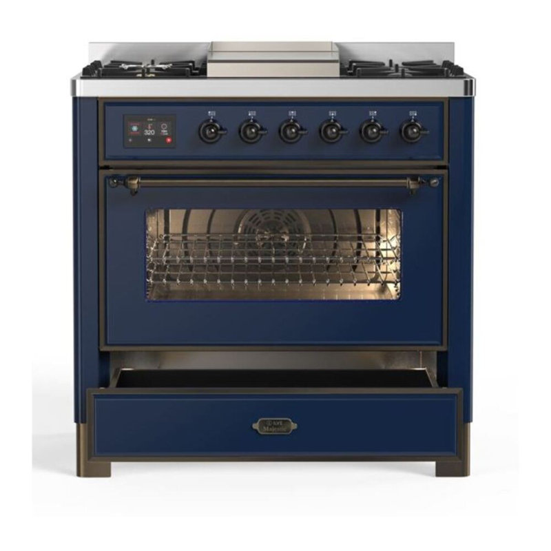 Majestic II Series 36" 3.5 cu ft. Freestanding Dual Fuel Range, Liquid Propane, White/Brass