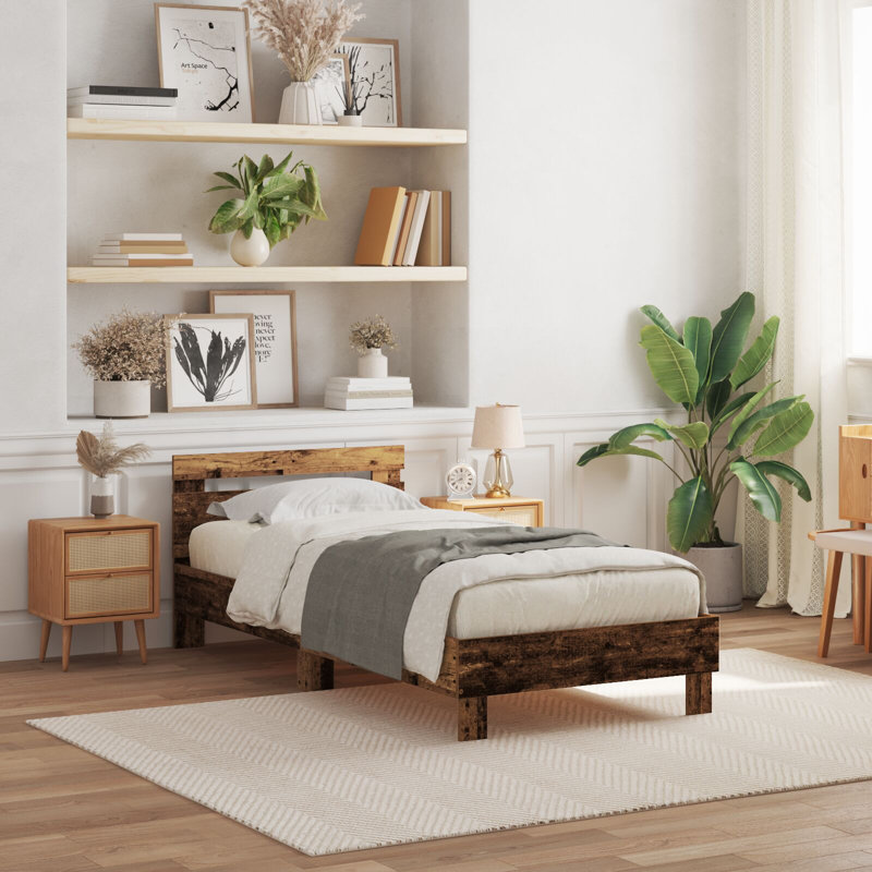 Bed Frame With LED Lights Engineered Wood, 90 x 193 cm, Old Wood