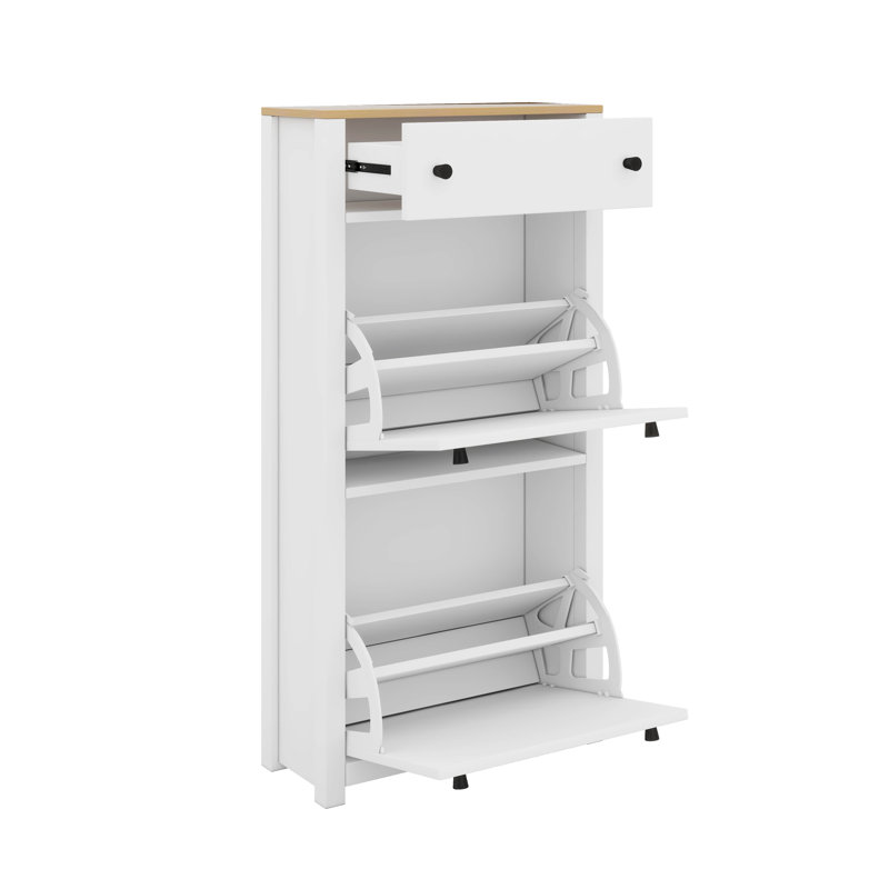 Armoire à chaussures moderne et multifonctionnelle avec 4 tiroirs rabattables, Blanc