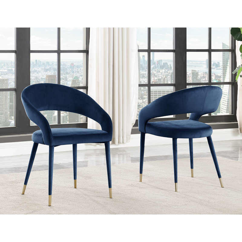 Chaises d'appoint de salle à manger rembourrées en velours de 19 po Farview , Velours bleu marine