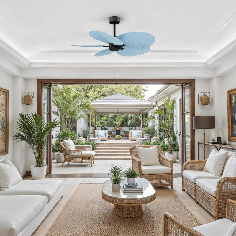 Alessandra - Five Blade Ceiling Fan, Light Blue, Matte Black