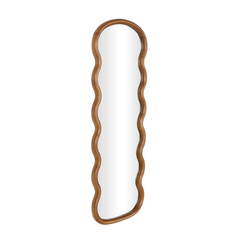 Lewisetta Cole And Grey Wood Wavy Room Brown Wall Mirror, 46.7" x 15.5", Brown