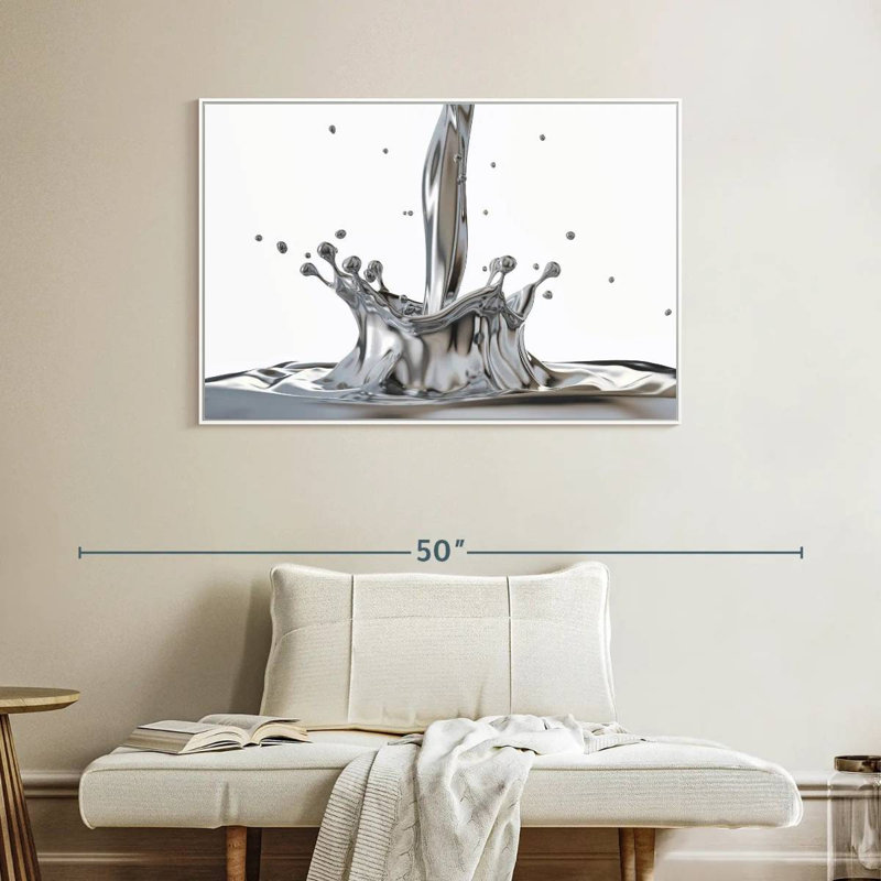 Éclat d'argent liquide, Cadre flottant blanc, 40 po x 27 po