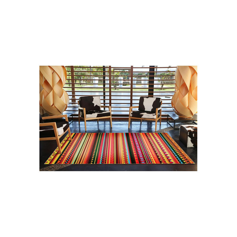 Tapis orange lavable à motif géométrique triangulaire, Sous-tapis rond 3 pi 3 po inclus