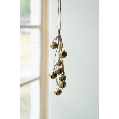 Kalalou Brass Finish Jingle Bell Bunch 12" – Set Of 6 – Rustic Holiday Decor Accent
