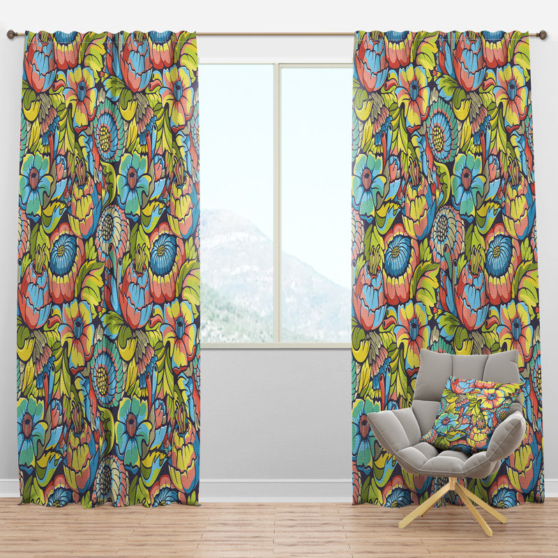 Incroyable motif floral coloré - rideau en velours moderne - obscurcissant - 1 panneau, l 52 po x L 90 po