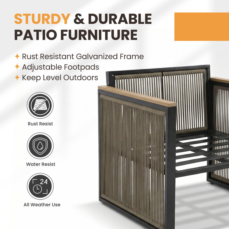 Tracee Metal Outdoor Patio 3-Seater Sofa With Cushions, 1 Piece, Gray