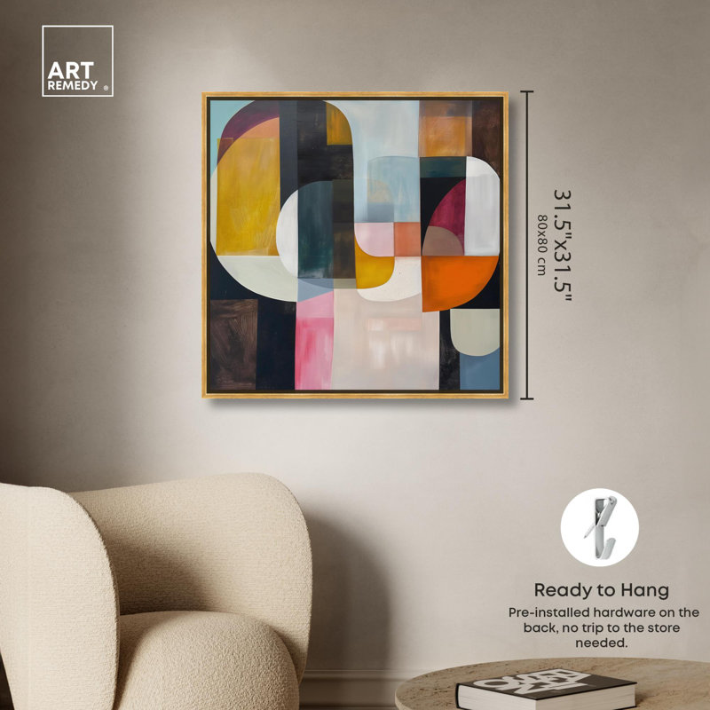 Art coloré sur toile, pièces colorées par Art Remedy, Cadre doré, H 31 po x l 31 po