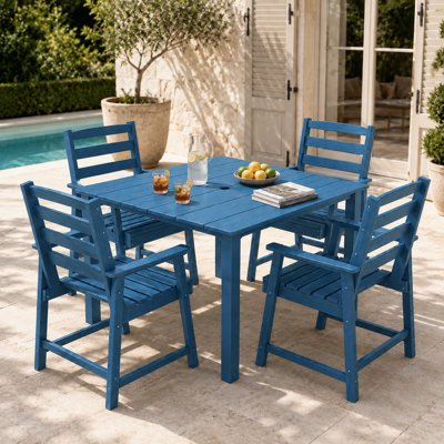 4-Person HDPE Outdoor Patio Dining Set, 1 Square Table and 4 Armchairs