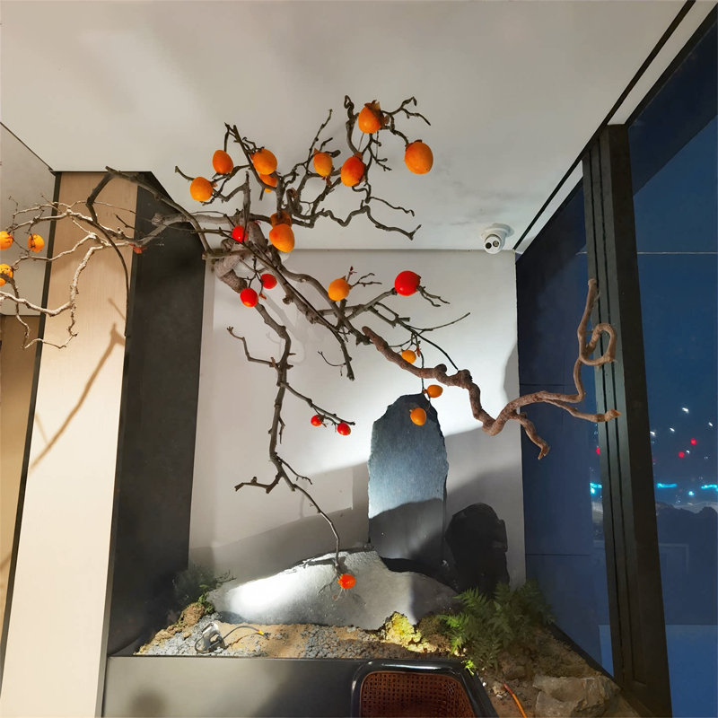Arbre persimmon mural avec branches de Jujube, H 98,42 po x l 23,62 po
