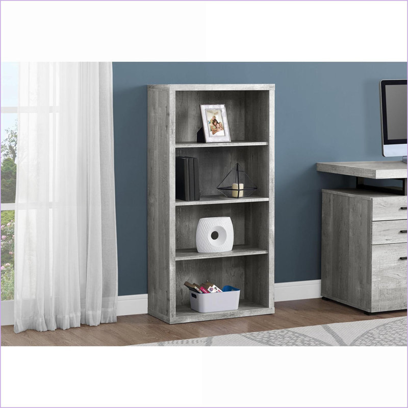 Bibliothèque, tablettes industrielles modernes réglables à 4 niveaux, H 47,5 po gris ardoise | Panneau de particules, Gris