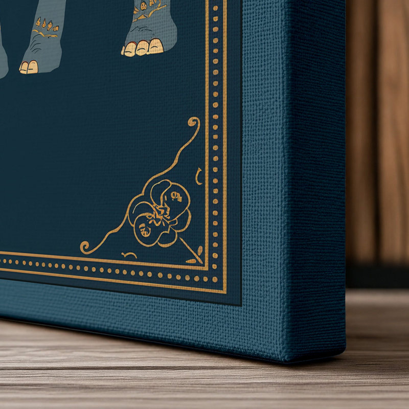Ceremonial Elephant Eclectic - Wrapped Canvas, 36x24 - 91.4 x 61.0 cm, Teal Border