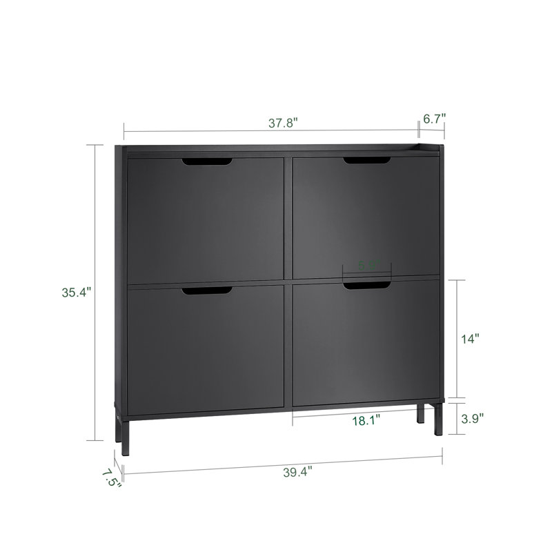 Shoe Cabinet with 4 Flip-Drawers Thin Narrow Shoe Rack Slim Shoe Storage Organiazer for Entryway, Hallway, Black, Black