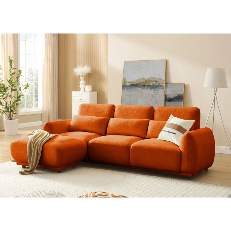 Ballyrobert 4 - Piece Upholstered Sectional Teddy Wool Modern Sectional Sofa 3 Seat L Shaped Convertible Modular Sectional Sofa with Reversible Ottoman