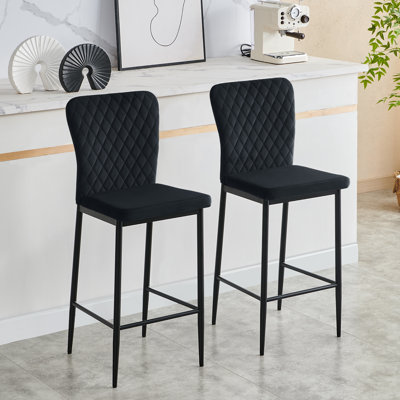 Vintage Suede/Velvet Diamond Pattern Upholstered High Back Bar Stool
