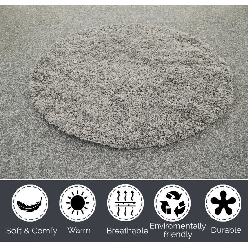 Kailum Solid Colour Shag Area Rug, Round 120cm