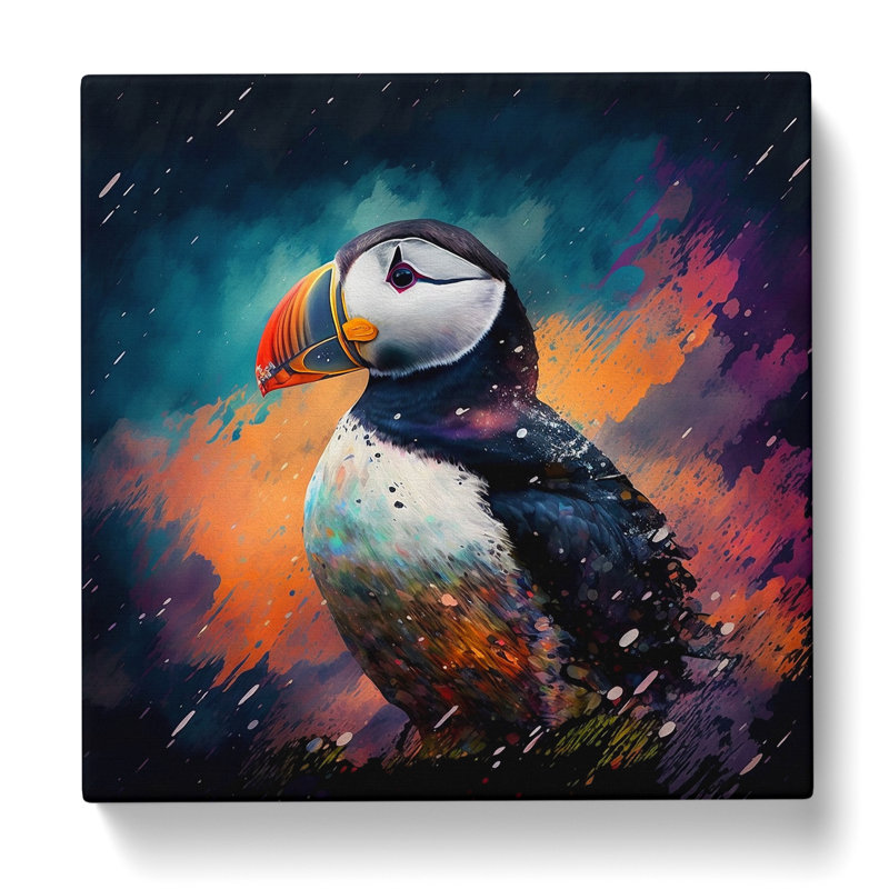 Puffin Grunge Art - Wrapped Canvas, 35cm H x 35cm W
