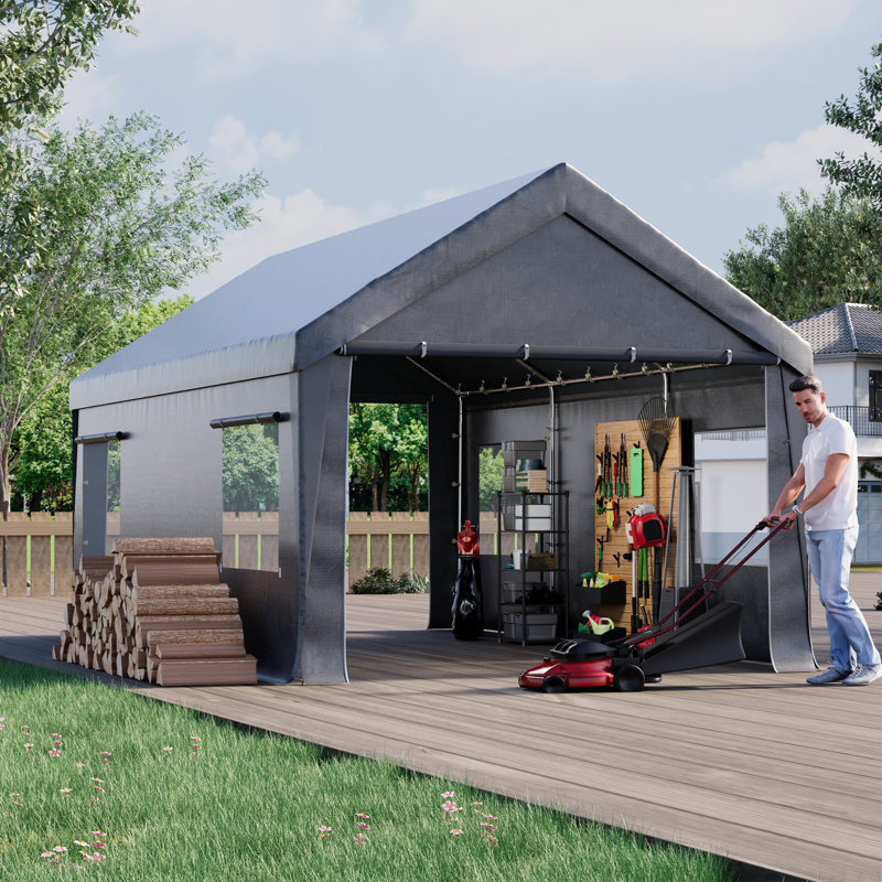 Car Canopy Portable Garage, Heavy Duty Car Port With Roll-up Ventilated Windows , Uv Resistant Waterproof All-season Tarp For Car, Boat And Emergency Shelter, White/ Black/ Yellow