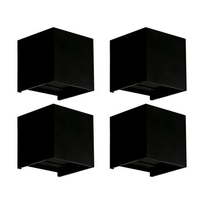 Aluminum Led Wall Sconces, Modern Black Square Waterproof Wall Light Up Down Lighting For Indoor & Outdoor Use (Set Of 4)