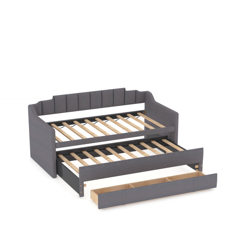 Lit de jour simple avec lit gigogne, gris
