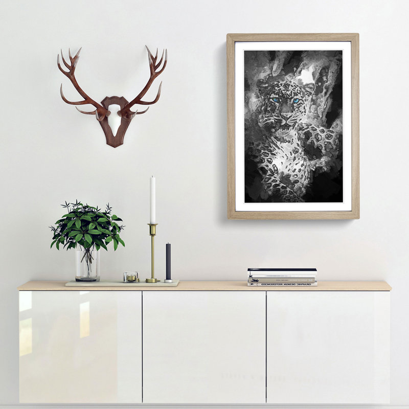 Bright Eyed Leopard in Abstract - Picture Frame Painting Print, 36cm H x 27cm W x 2cm D, Oak Framed